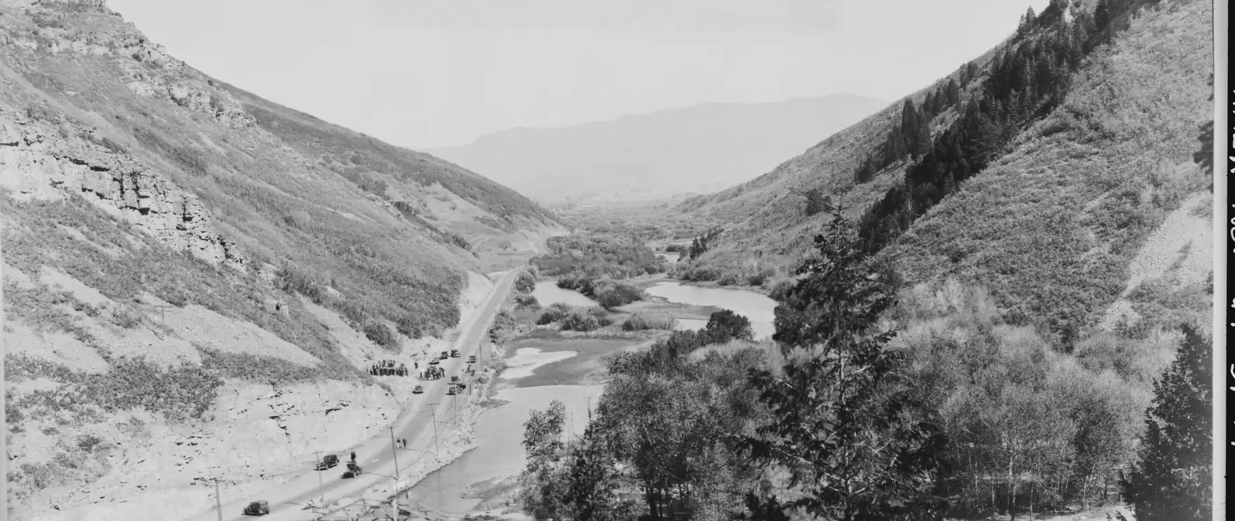 A historic view of Ogden Canyon at the Pineview Dam site, on the route between Ogden and Huntsville, Utah