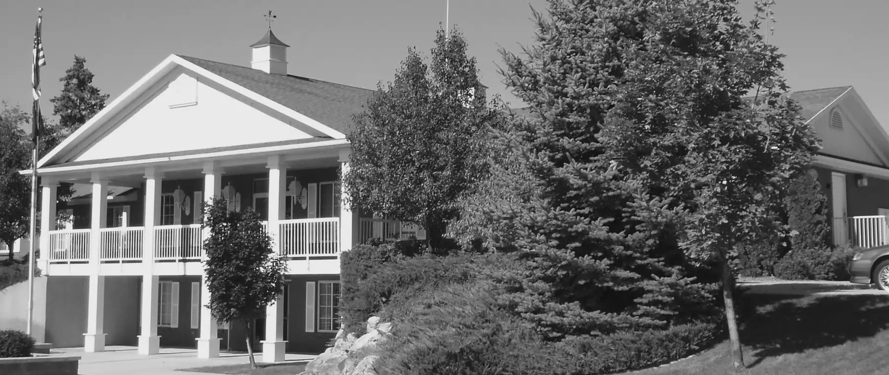 Pleasant View City Hall in Pleasant View, Utah, below Ben Lomond Peak